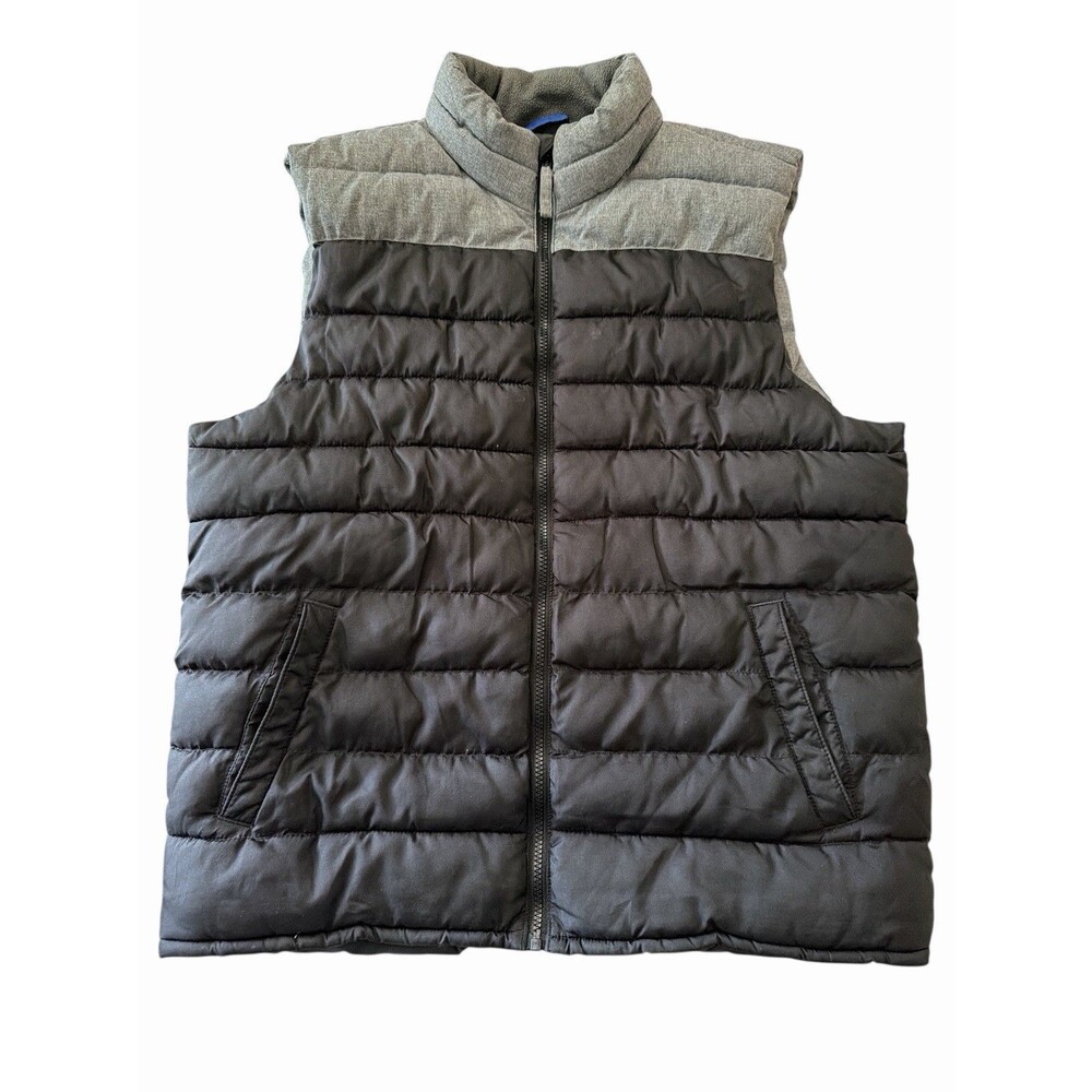 Old Navy Puffer Vest Men’s Large Black Gray Zip Up Sleeveless Jacket - Picture 2 of 8